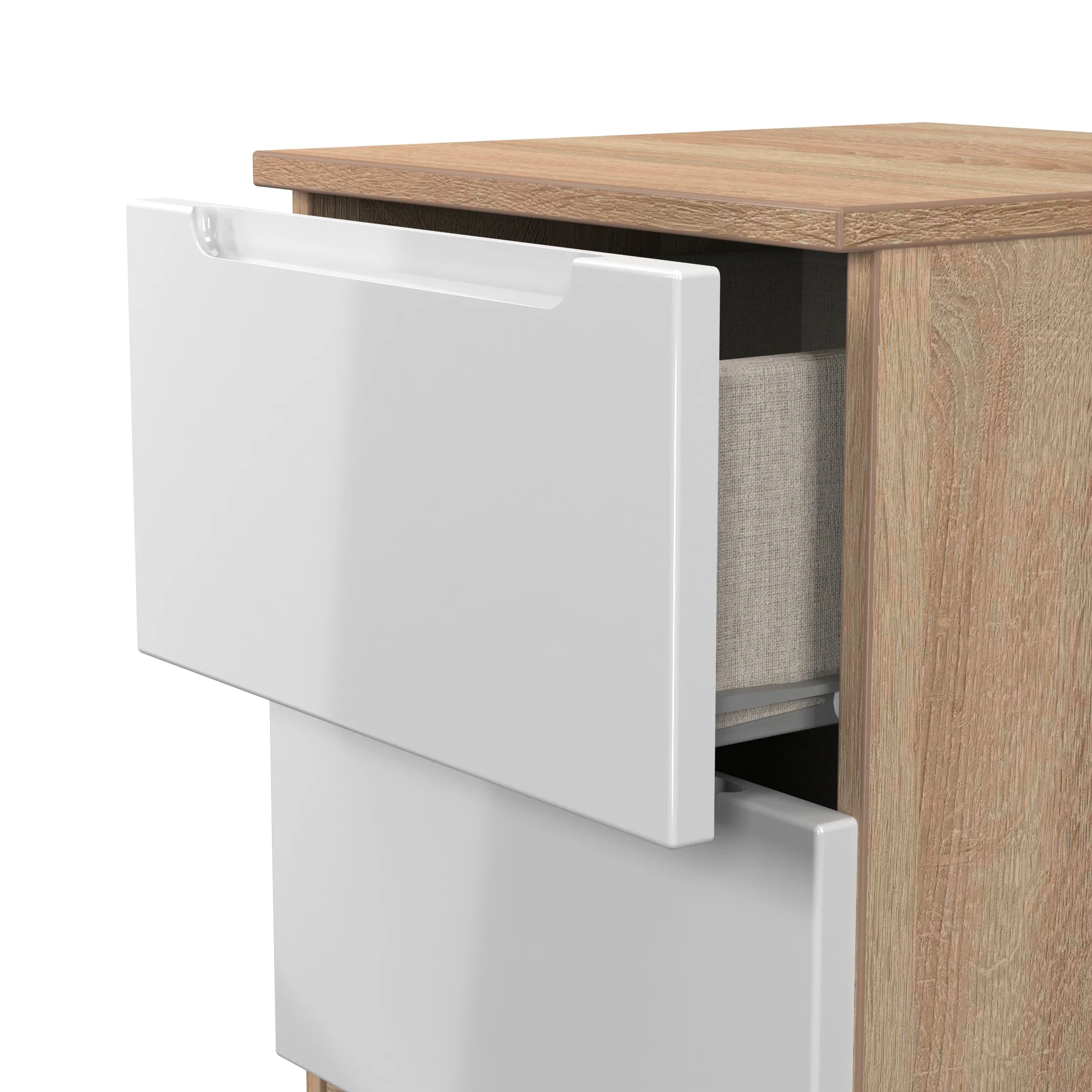 Milan 2 Drawer Bedside in White Gloss & Bardolino Oak - Ready Assembled - Image 6