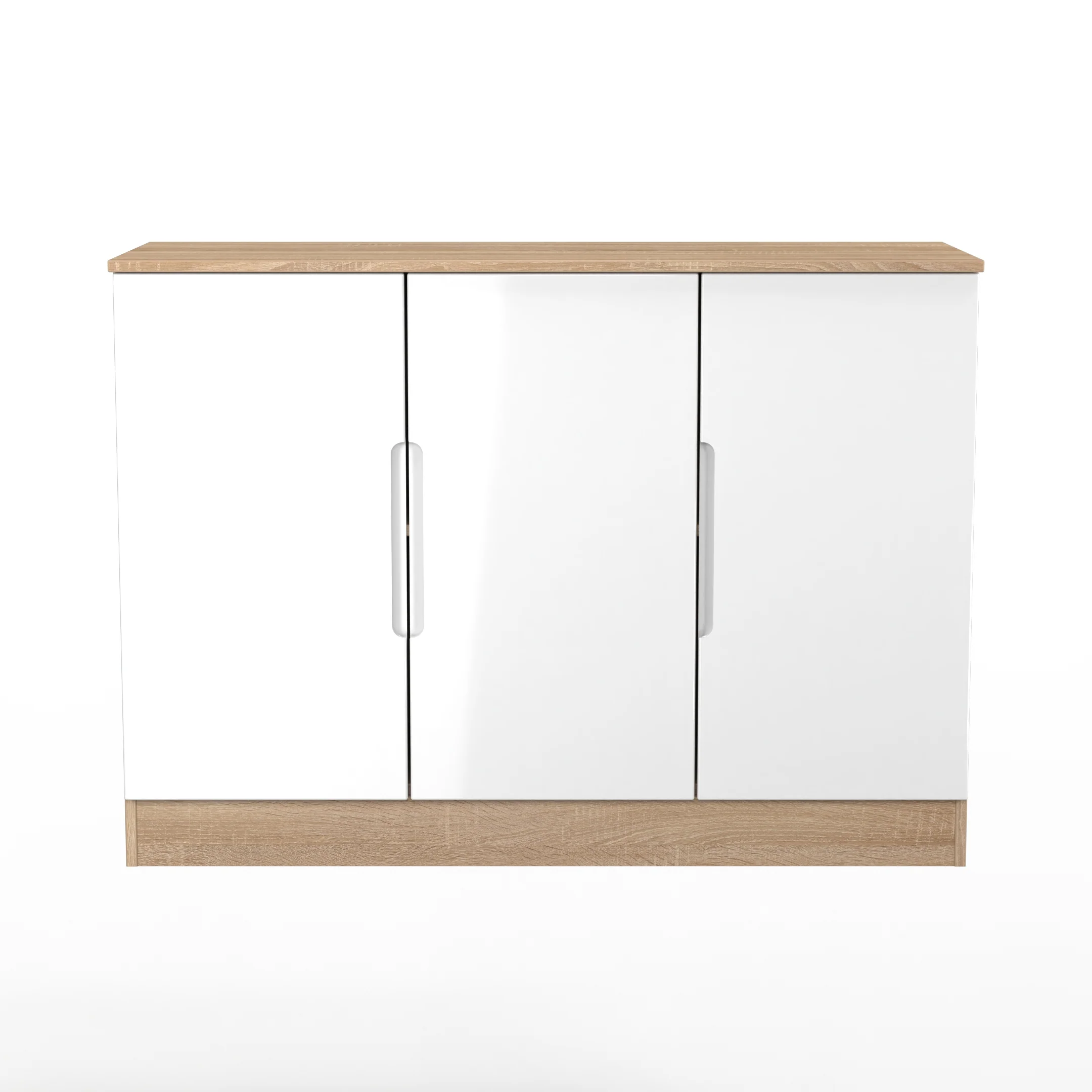 Milan 3 Door Sideboard in White Gloss & Bardolino Oak - Ready Assembled - Image 2