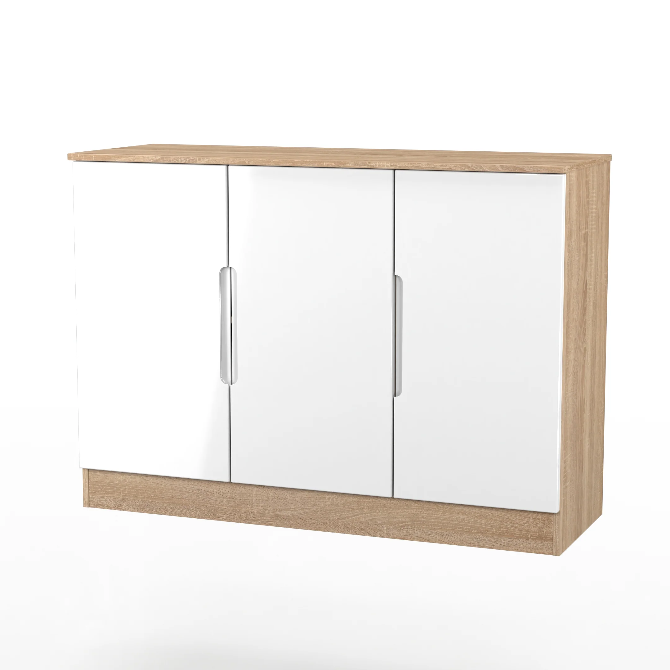 Milan 3 Door Sideboard in White Gloss & Bardolino Oak - Ready Assembled - Image 4