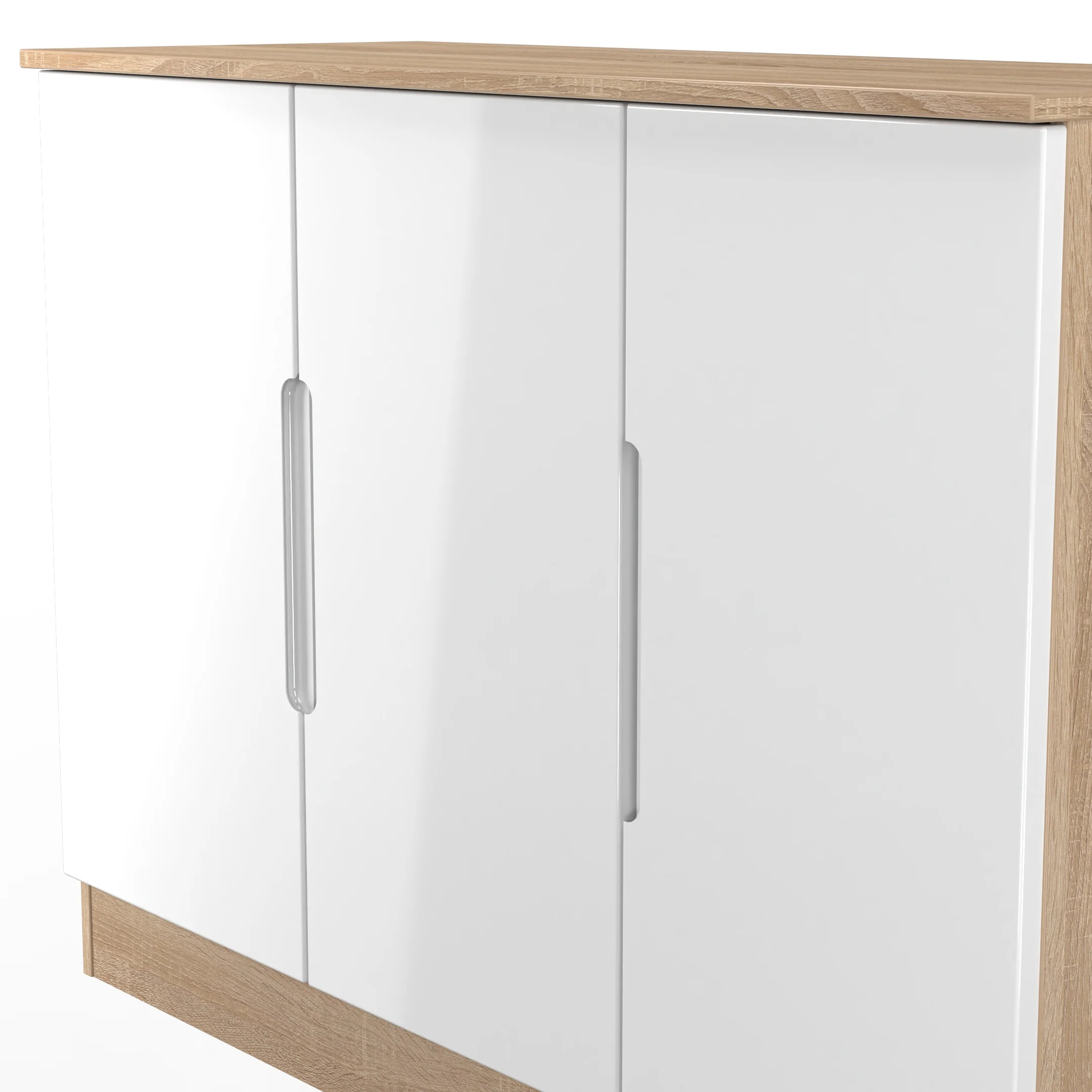 Milan 3 Door Sideboard in White Gloss & Bardolino Oak - Ready Assembled - Image 5