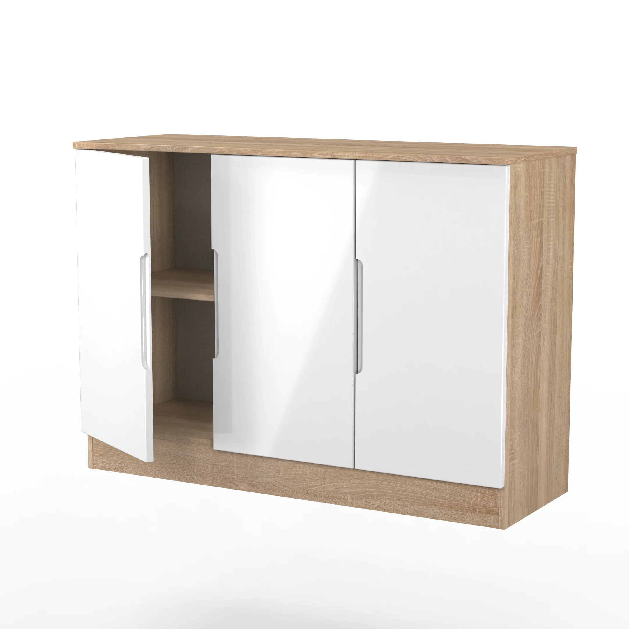 Milan 3 Door Sideboard in White Gloss & Bardolino Oak - Ready Assembled - Image 6