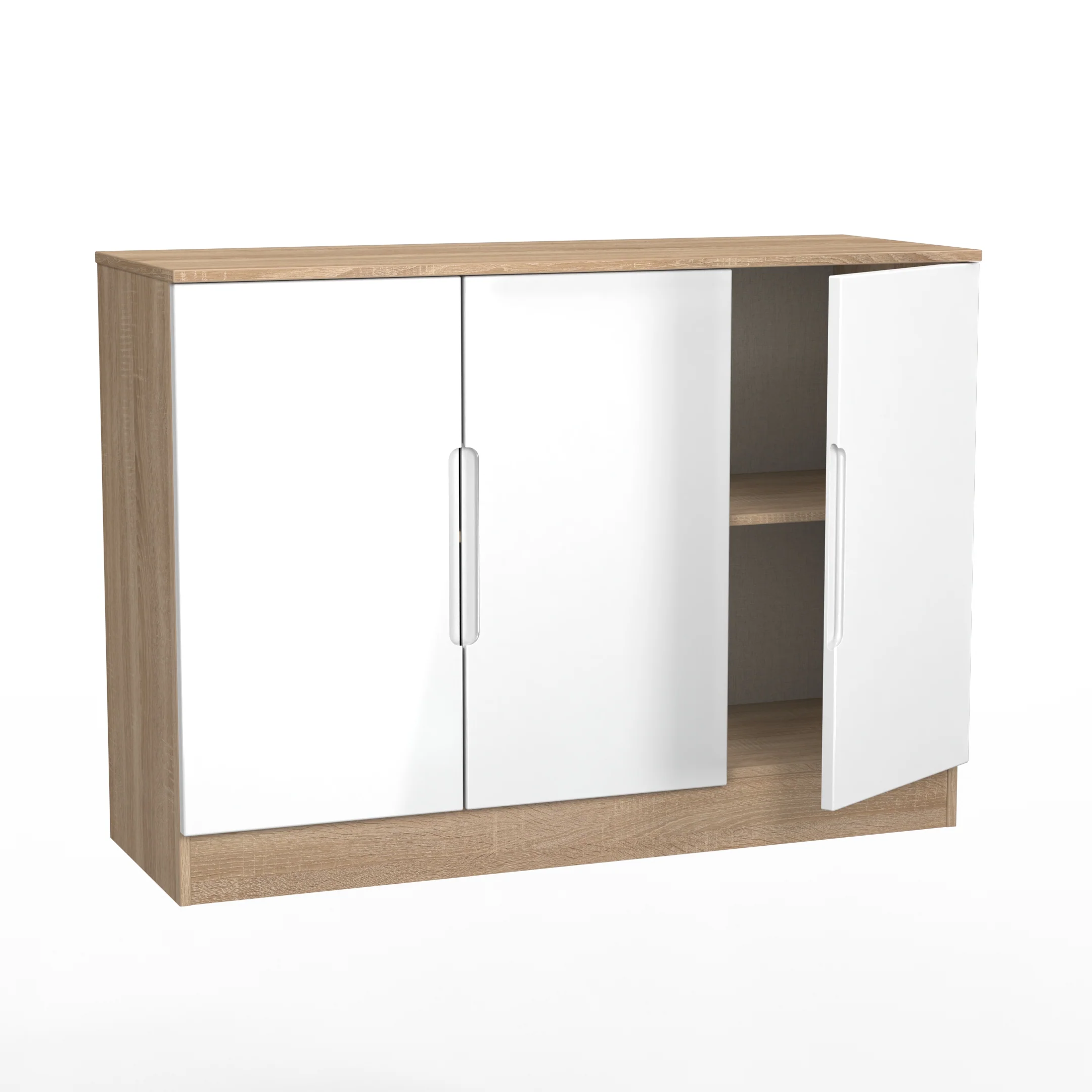 Milan 3 Door Sideboard in White Gloss & Bardolino Oak - Ready Assembled - Image 7