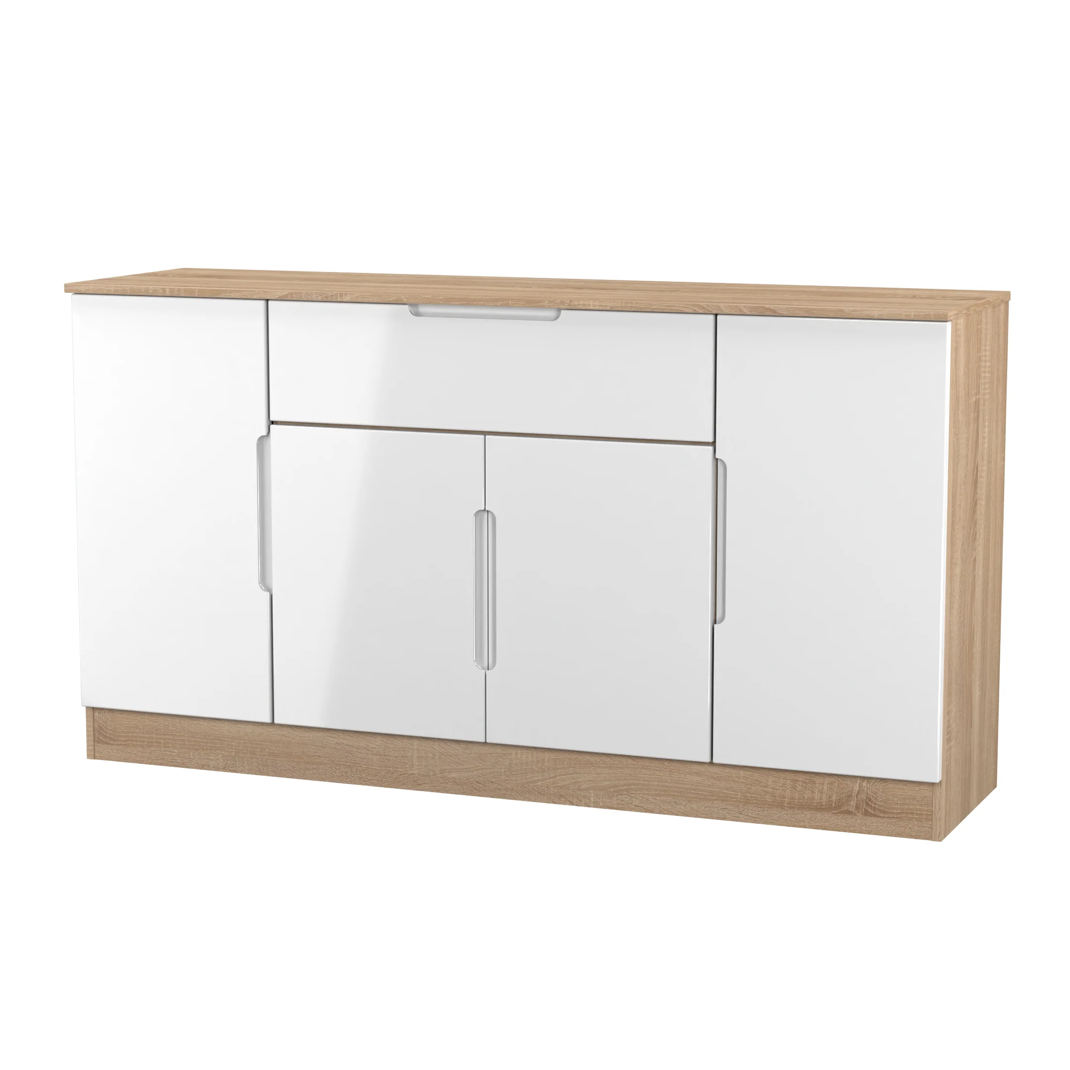 Milan 4 Door 1 Drawer Wide Unit in White Gloss & Bardolino Oak - Ready Assembled - Image 4