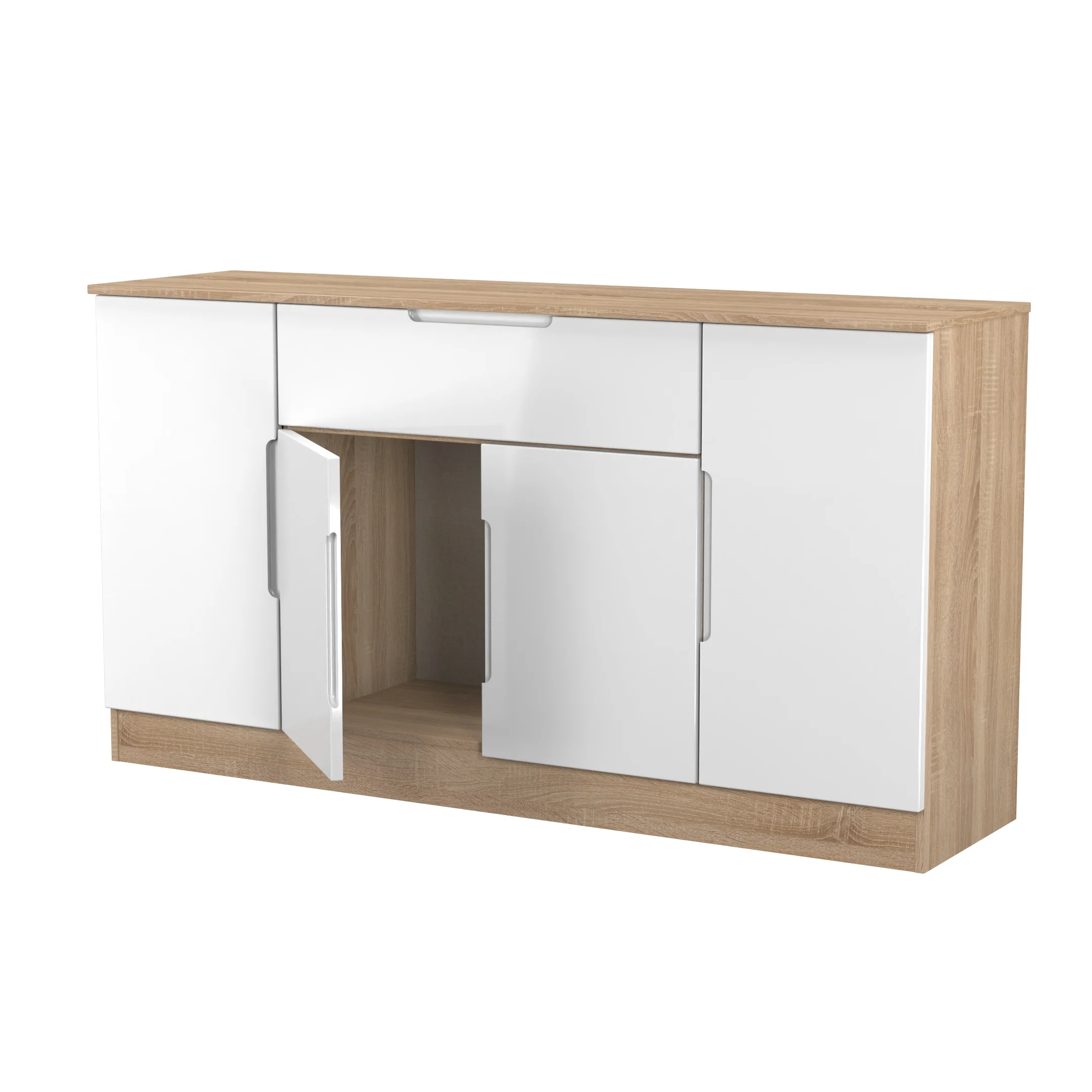 Milan 4 Door 1 Drawer Wide Unit in White Gloss & Bardolino Oak - Ready Assembled - Image 8