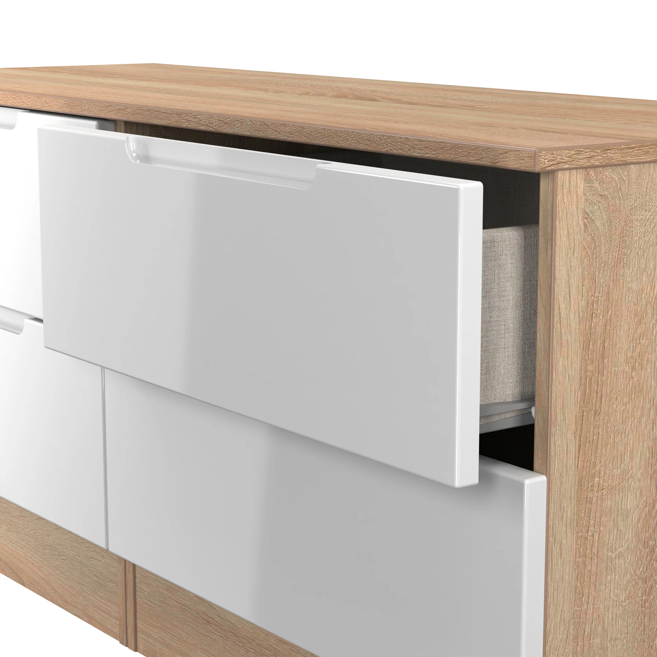 Milan 4 Drawer Bed Box in White Gloss & Bardolino Oak - Ready Assembled - Image 6