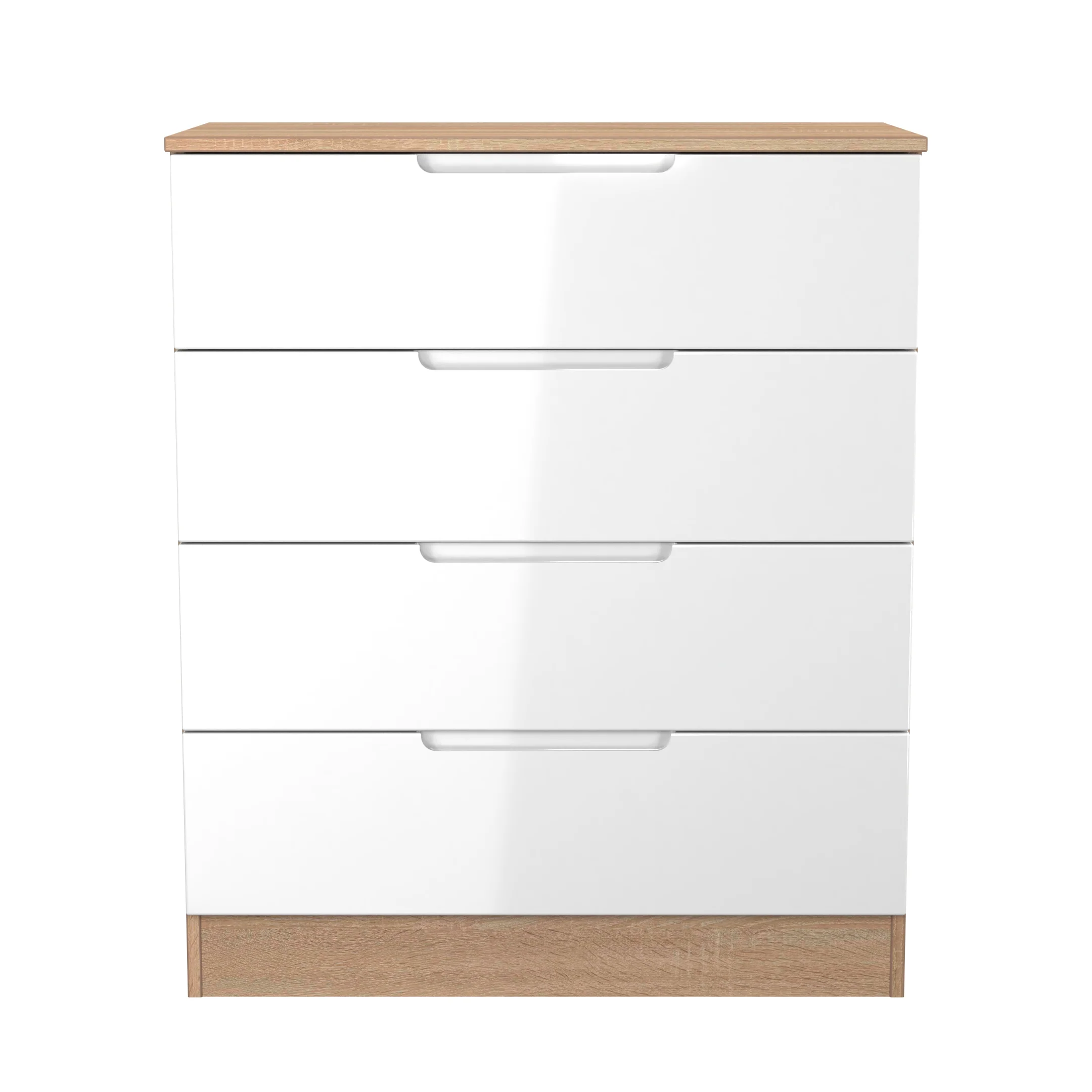 Milan 4 Drawer Chest in White Gloss & Bardolino Oak - Ready Assembled - Image 2
