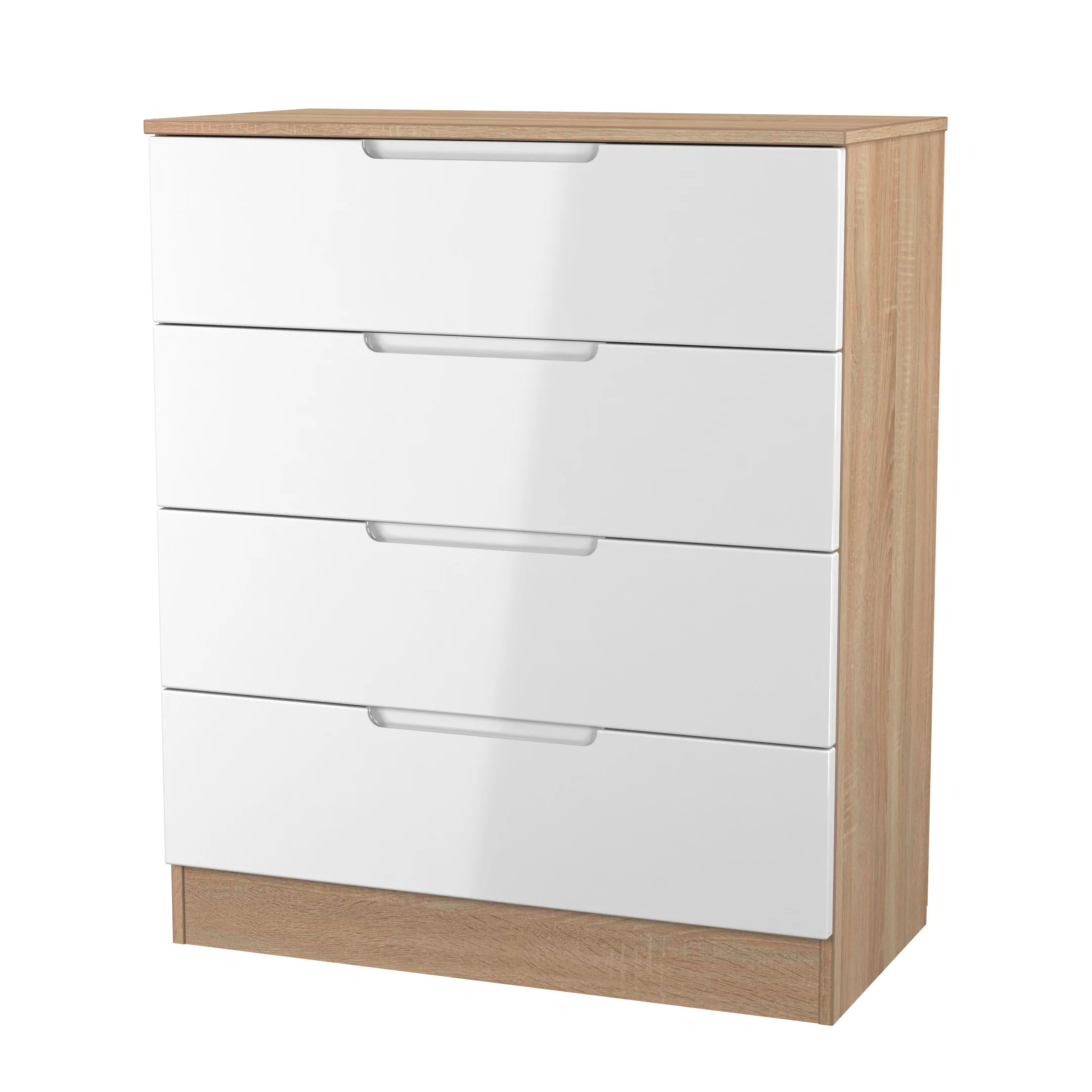 Milan 4 Drawer Chest in White Gloss & Bardolino Oak - Ready Assembled - Image 4