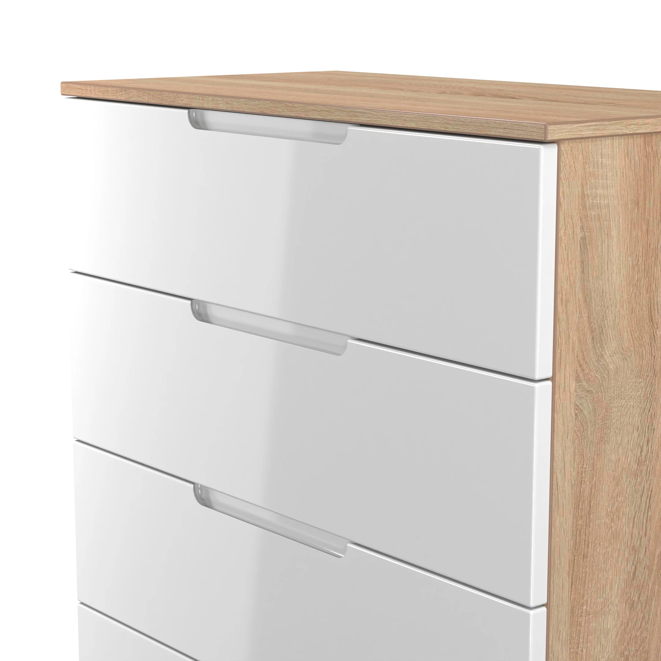 Milan 4 Drawer Chest in White Gloss & Bardolino Oak - Ready Assembled - Image 5