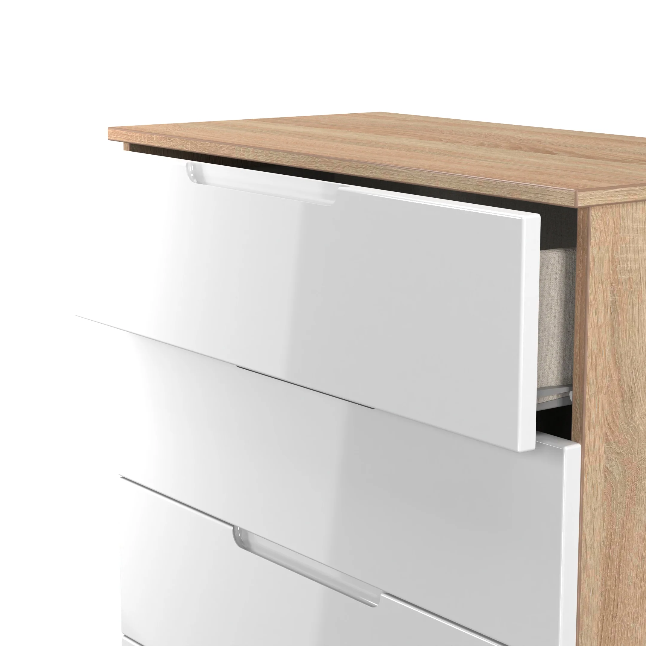 Milan 4 Drawer Chest in White Gloss & Bardolino Oak - Ready Assembled - Image 6