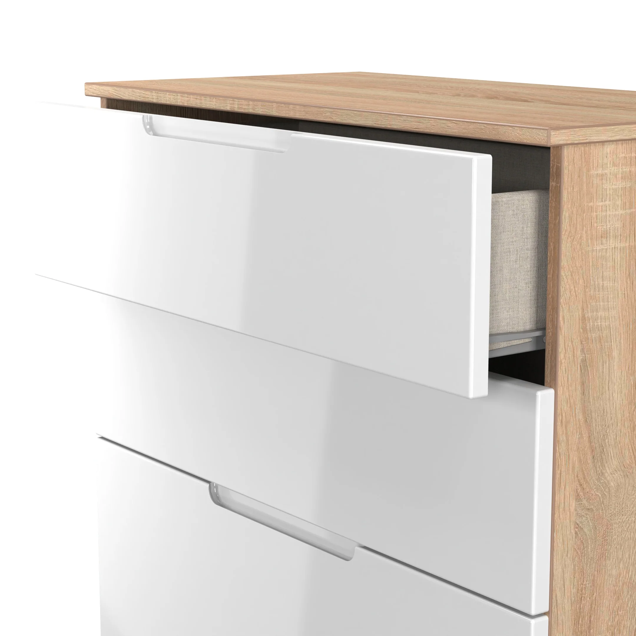 Milan 4 Drawer Deep Chest in White Gloss & Bardolino Oak - Ready Assembled - Image 6