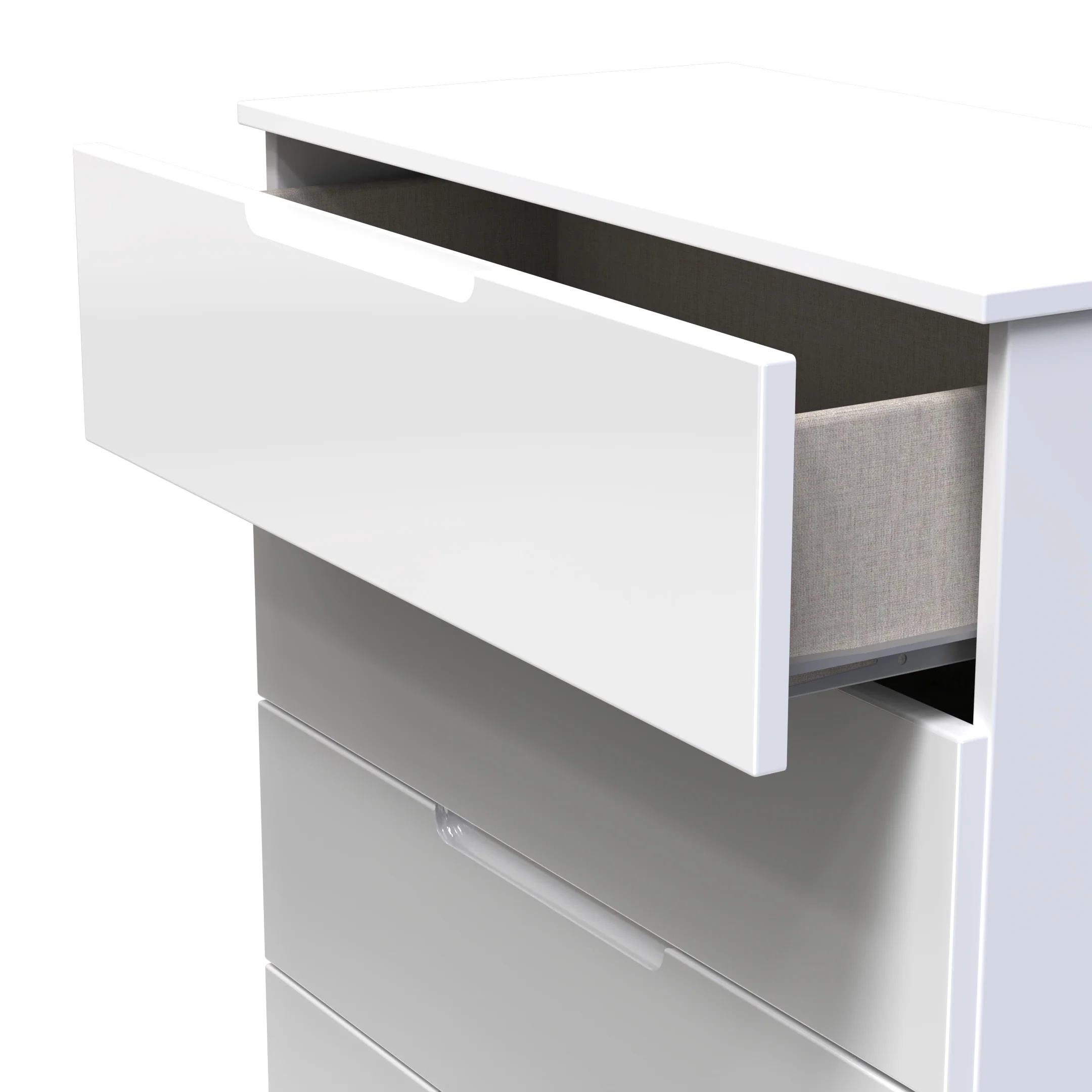 Milan 5 Drawer Chest in White Gloss & White - Ready Assembled - Image 6