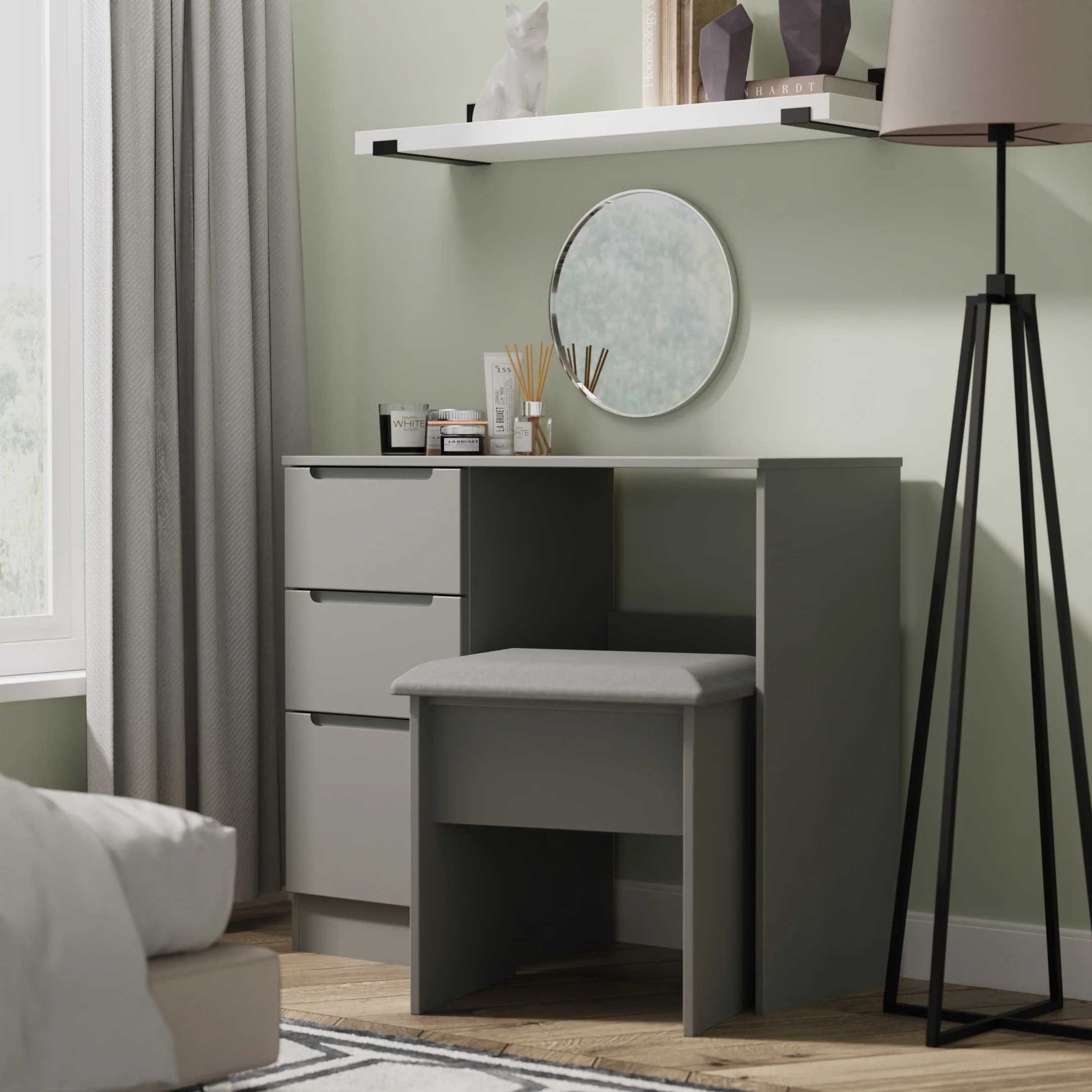 Milan Stool in Grey Gloss & Grey Oak - Ready Assembled