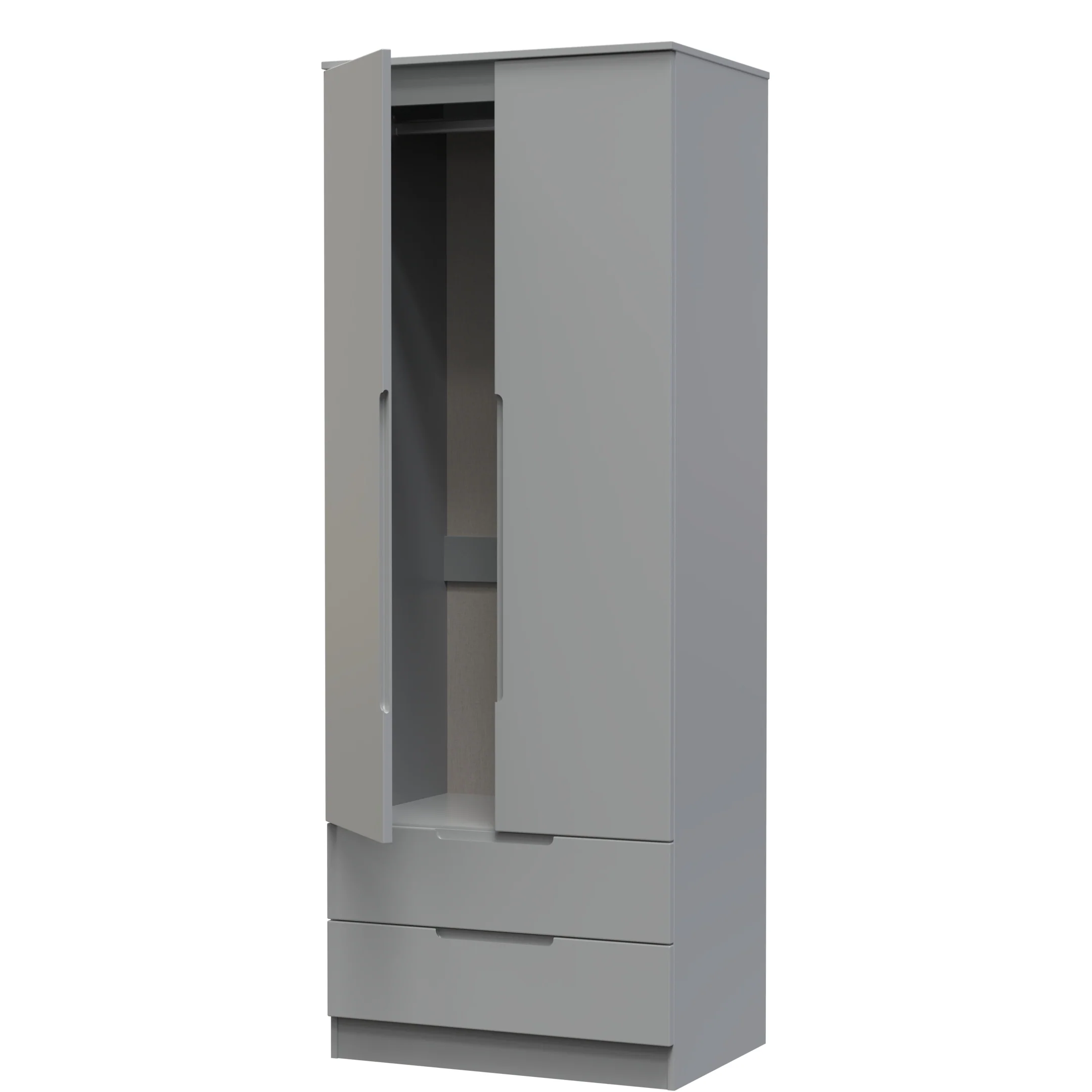 Milan Tall 2 Drawer Double Wardrobe in Dusk Grey - Ready Assembled - Image 6