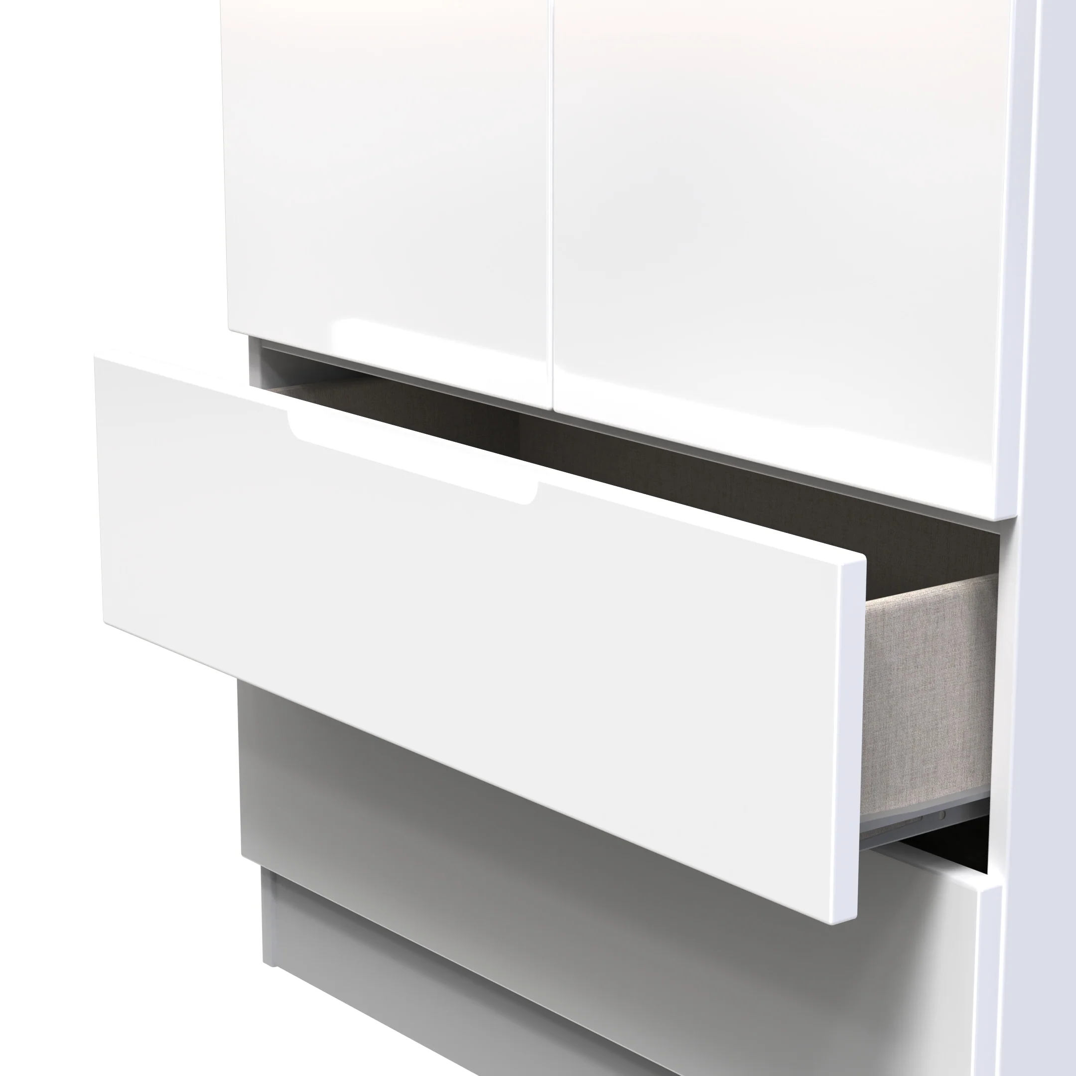 Milan Tall 2 Drawer Double Wardrobe in White Gloss & White - Ready Assembled - Image 7