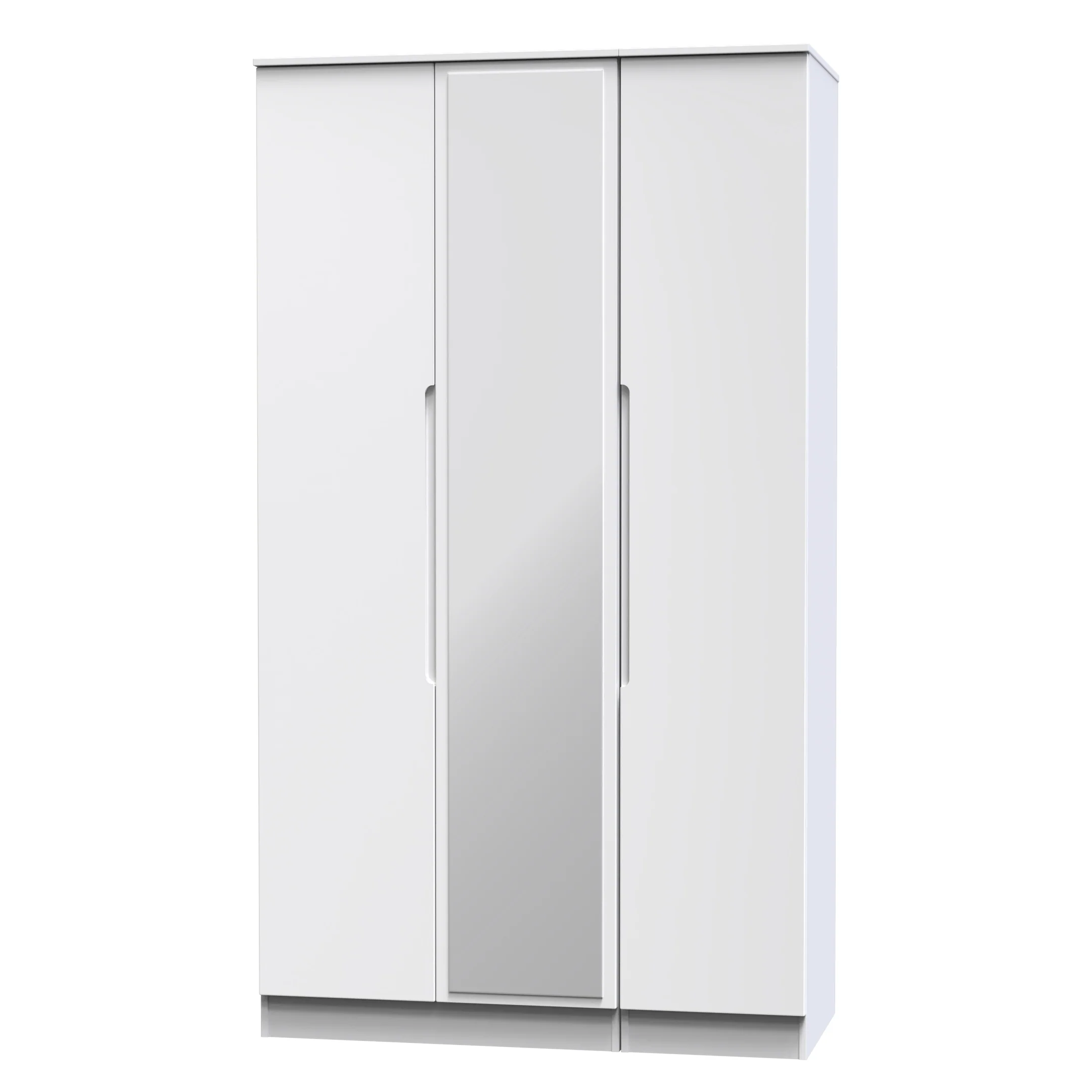 Milan Tall Triple Mirror Wardrobe in White Gloss & White - Ready Assembled - Image 4