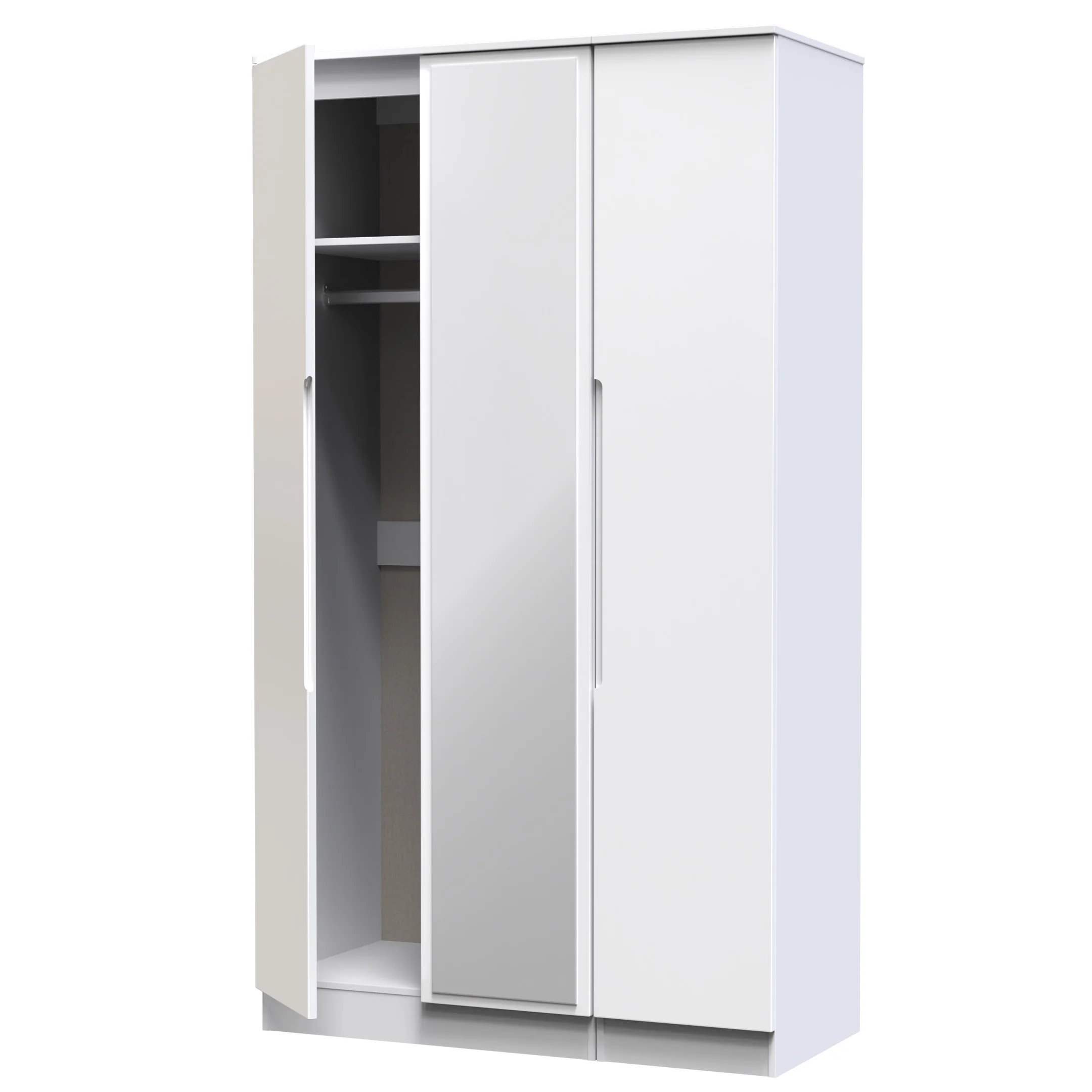 Milan Tall Triple Mirror Wardrobe in White Gloss & White - Ready Assembled - Image 6