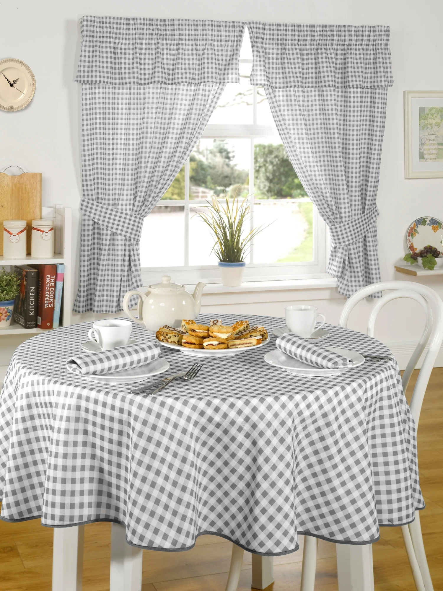 Molly - Gingham Pencil Pleat Curtains With Pelmet Header in Charcoal
