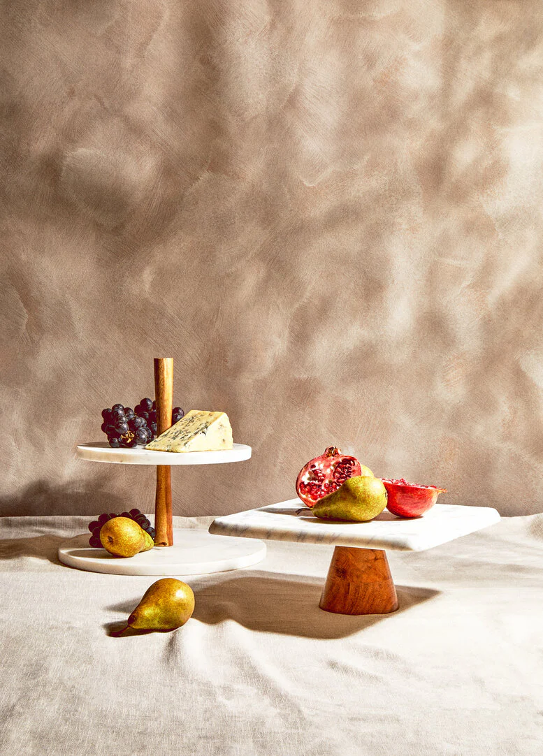 Monzaro White Marble And Acacia Wood Cake Stand - Image 3
