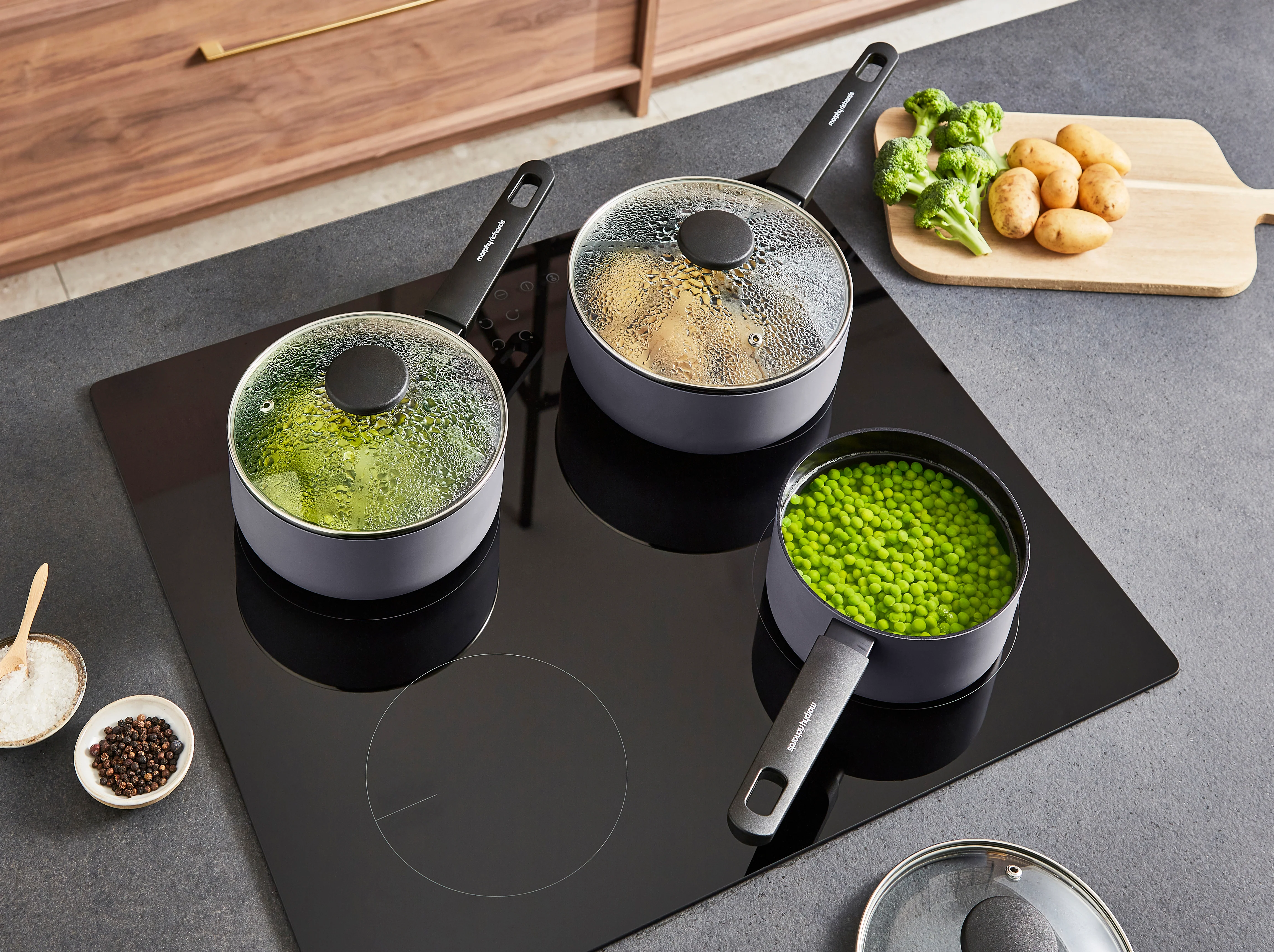 Morphy Richards 3 Piece Recycled Aluminium Saucepan Set - Grey - Image 6