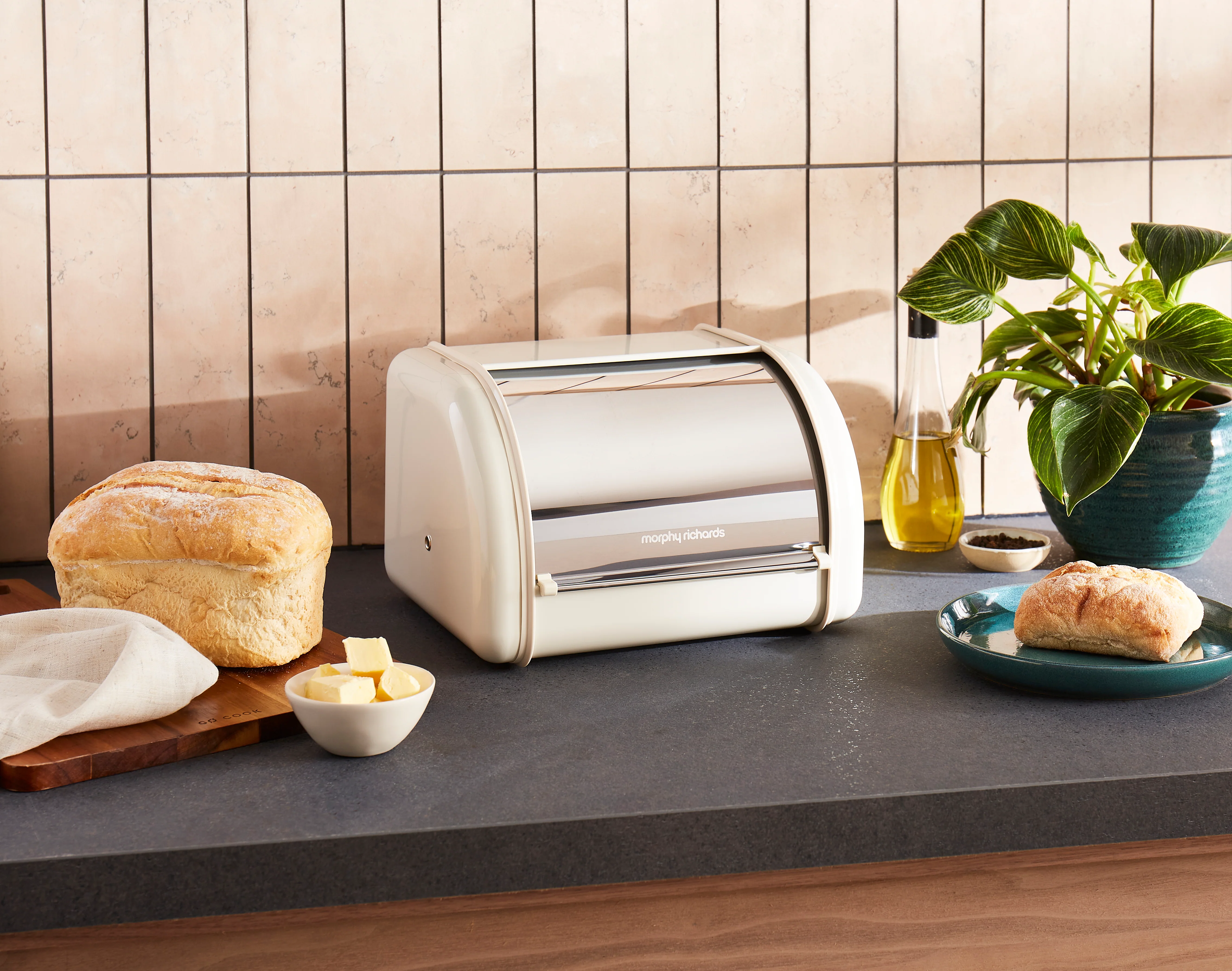 Morphy Richards Equip Compact Roll Front Bread Bin - Cream - Image 3