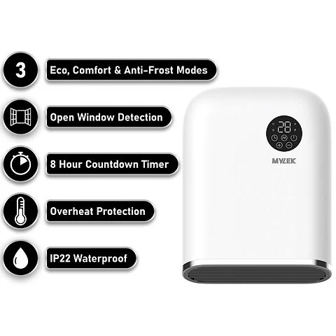 MYLEK Bathroom Heater 2KW Downflow With Thermostat, LED Display And Timer - Image 2