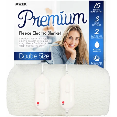 Mylek Electric Blanket Double Bed Premium Fleece Underblanket Dual Control With Elasticated Skirt
