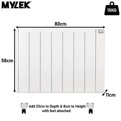 MYLEK Electric Radiator Panel Heater Ceramic White Eco 2000W Bathroom Safe Wall Mounted Or Free Standing With Timer Thermostat - Image 2
