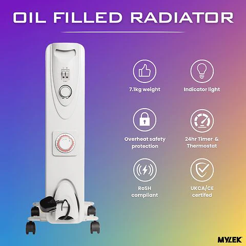 Mylek Oil Filled Electric Portable Heater Radiator with Adjustable Thermostat 2000w With Timer - Image 8