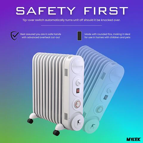 Mylek Oil Filled Radiator Electric Heater, Portable, Thermostat And 24hr Timer By Mylek 2000w - Image 6
