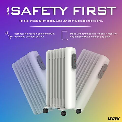 Mylek Oil Filled Radiator Electric Heater Portable With Adjustable Thermostat - White - Image 6