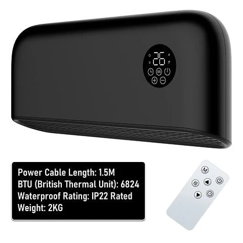 MYLEK Over Door Heater 2000W Wall Mounted Indoor Overdoor Hot Air Downflow Curtain Black - Image 3