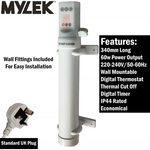 Mylek Tubular Heater 60W - 340mm - Low Energy Tube - Built in Digital Timer Thermal Cut Out - Mounting Brackets Greenhouse, Garage - Image 2