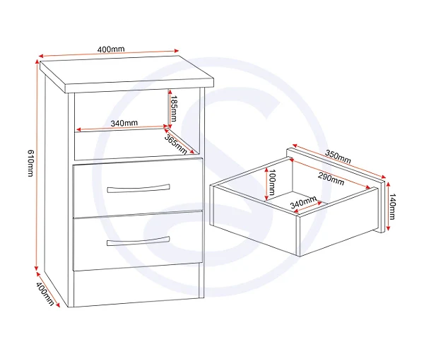 NEVADA 2 DRAWER BEDSIDE - WHITE GLOSS - Image 7