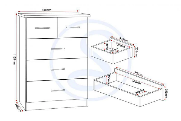 NEVADA 3+2 DRAWER CHEST - WHITE GLOSS - Image 4
