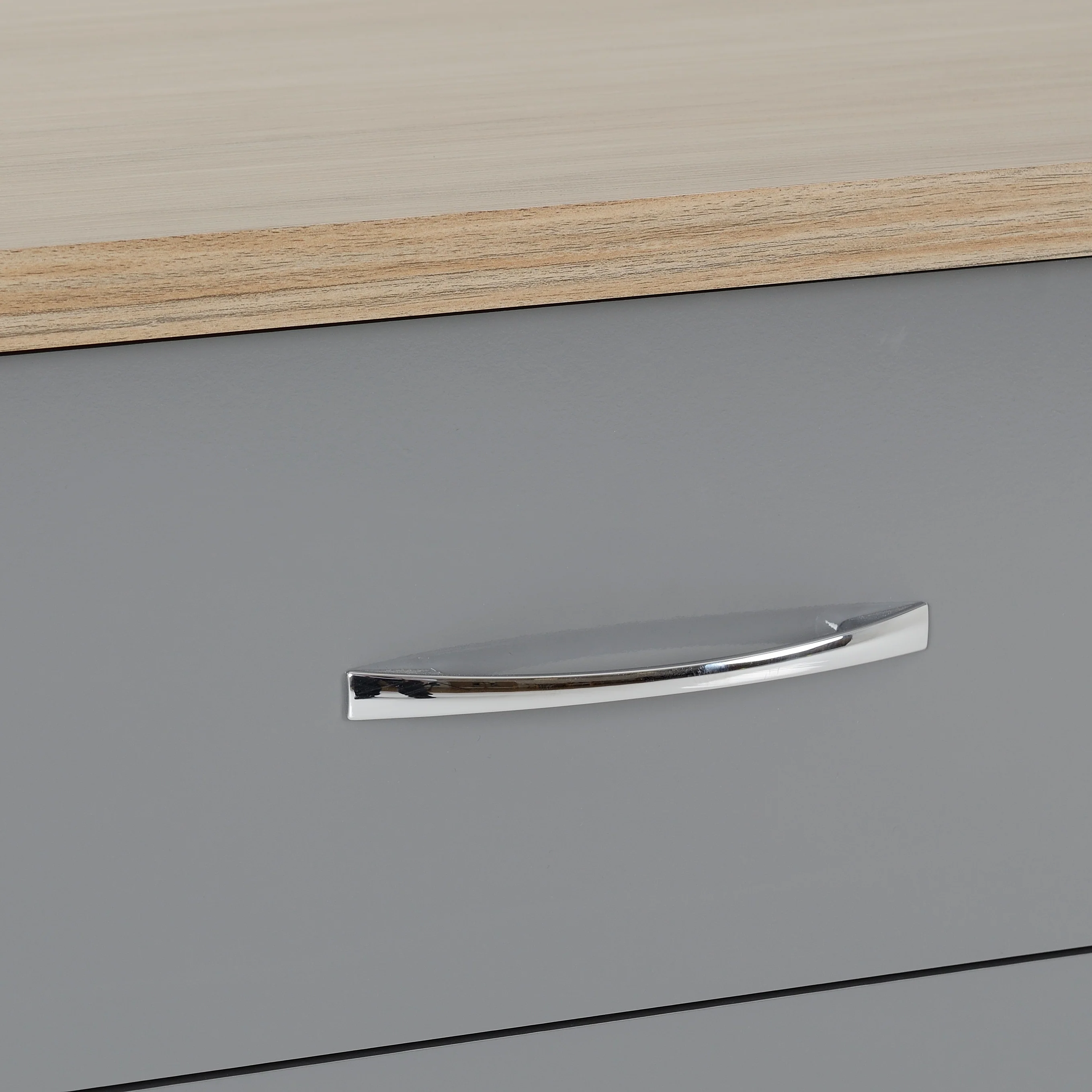 NEVADA 3 DRAWER CHEST - GREY GLOSS/LIGHT OAK EFFECT VENEER - Image 6