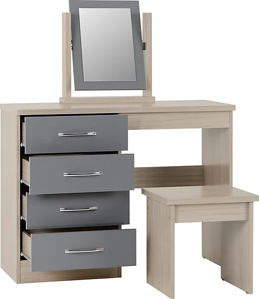NEVADA DRESSING TABLE SET - GREY GLOSS/LIGHT OAK EFFECT VENEER - Image 2