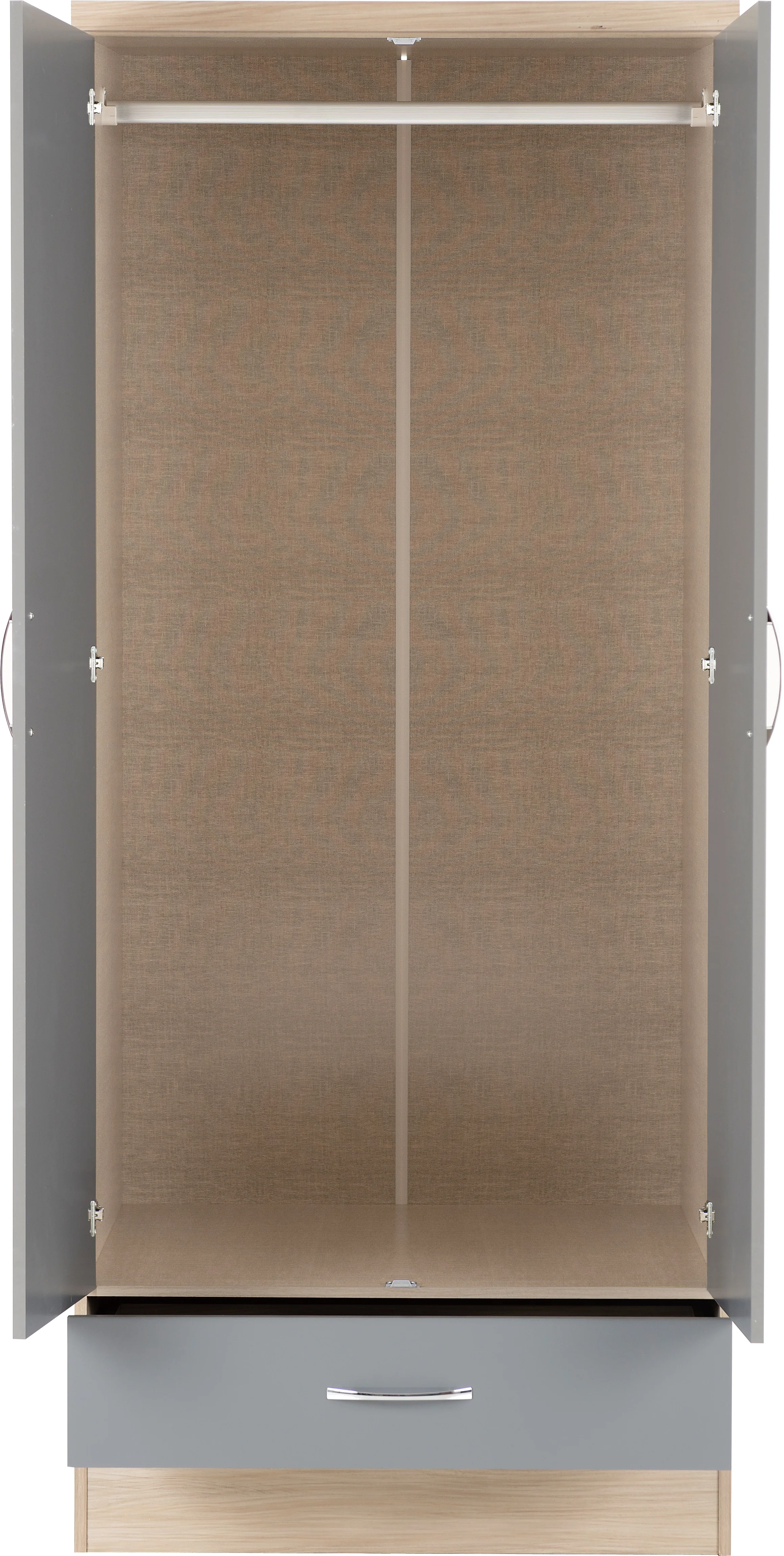 NEVADA MIRRORED 2 DOOR WARDROBE - GREY GLOSS/LIGHT OAK EFFECT VENEER - Image 2