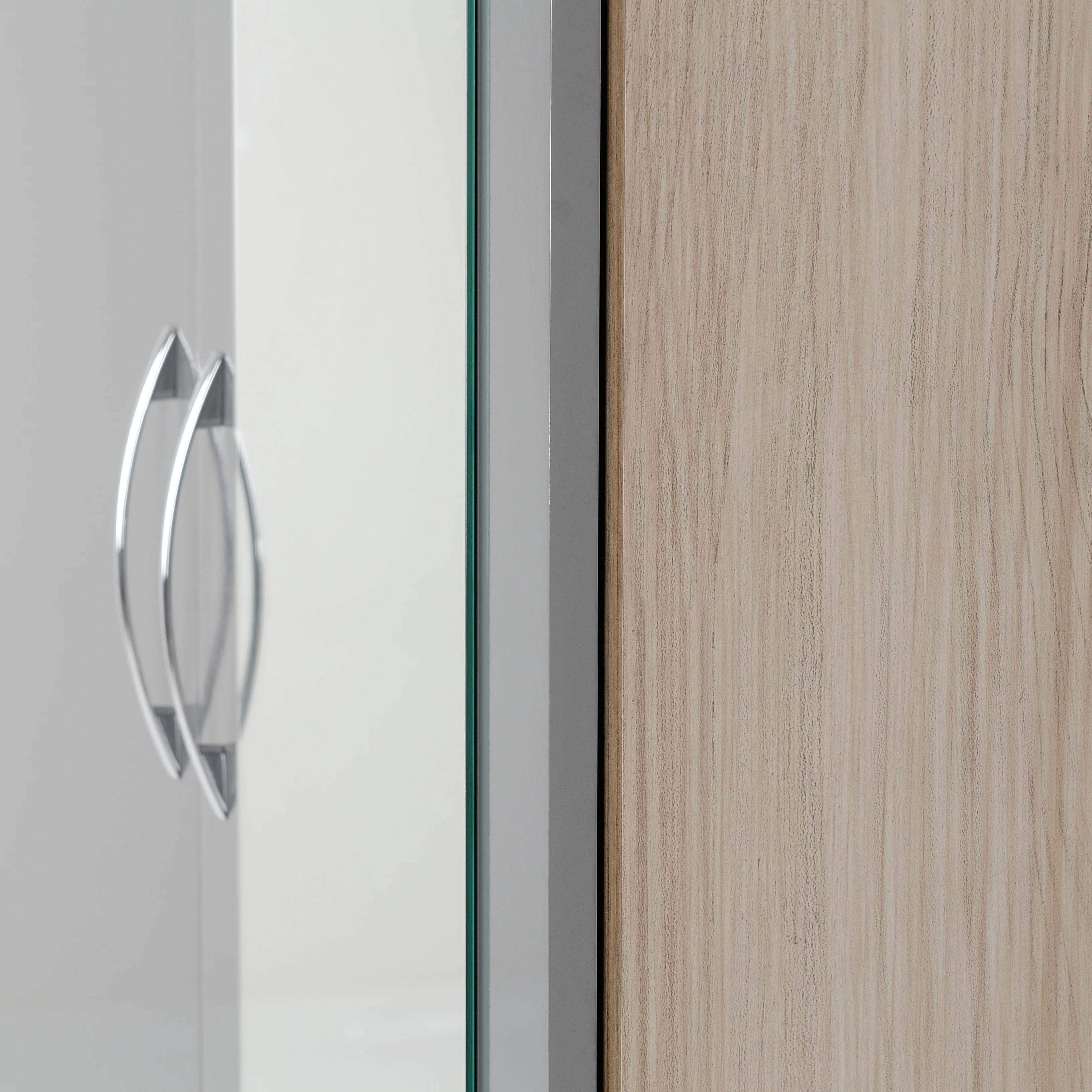NEVADA MIRRORED 2 DOOR WARDROBE - GREY GLOSS/LIGHT OAK EFFECT VENEER - Image 6