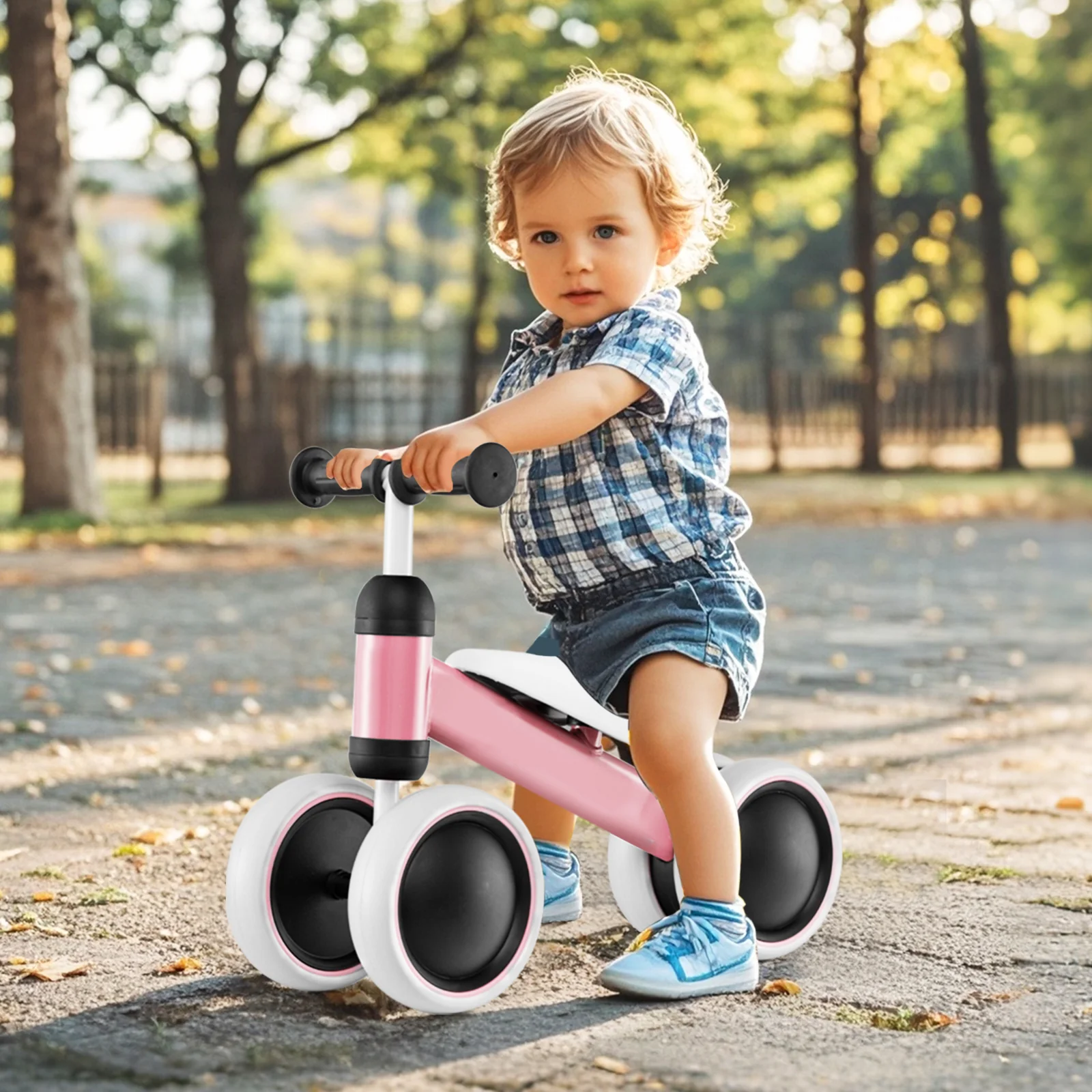 No Pedal Baby 4 Wheels Balance Bike with Non-slip Handlerbar-Pink - Image 2