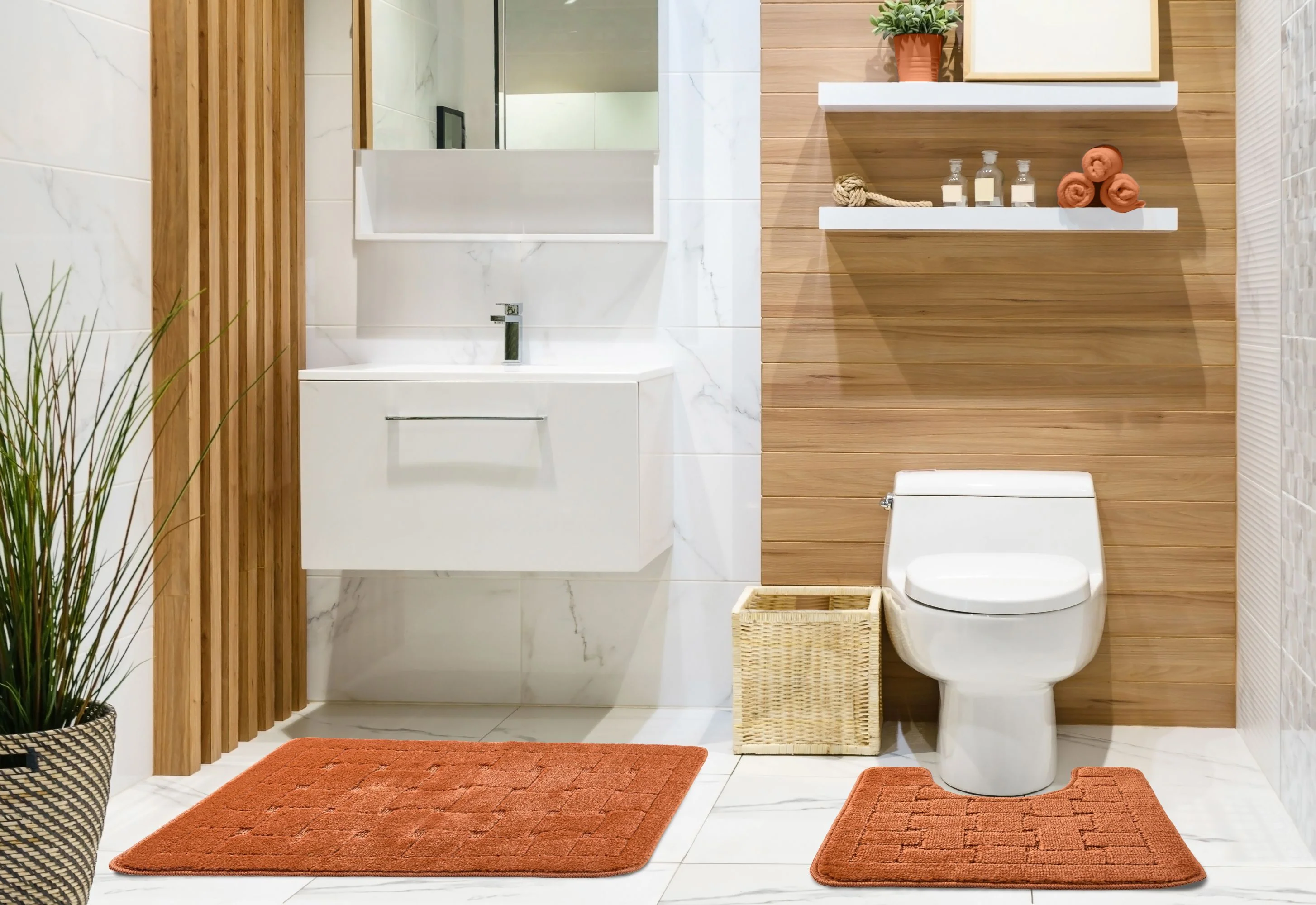 Orkney - Crosshatch 2 Pc Bath Set in Burnt Orange - Image 2