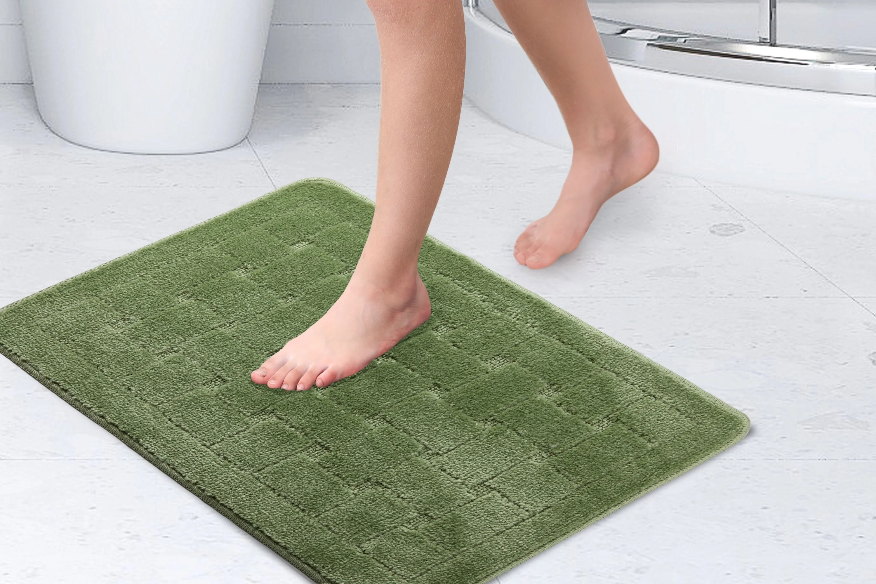 Orkney - Crosshatch Bath Mat In Sage Green - Image 2