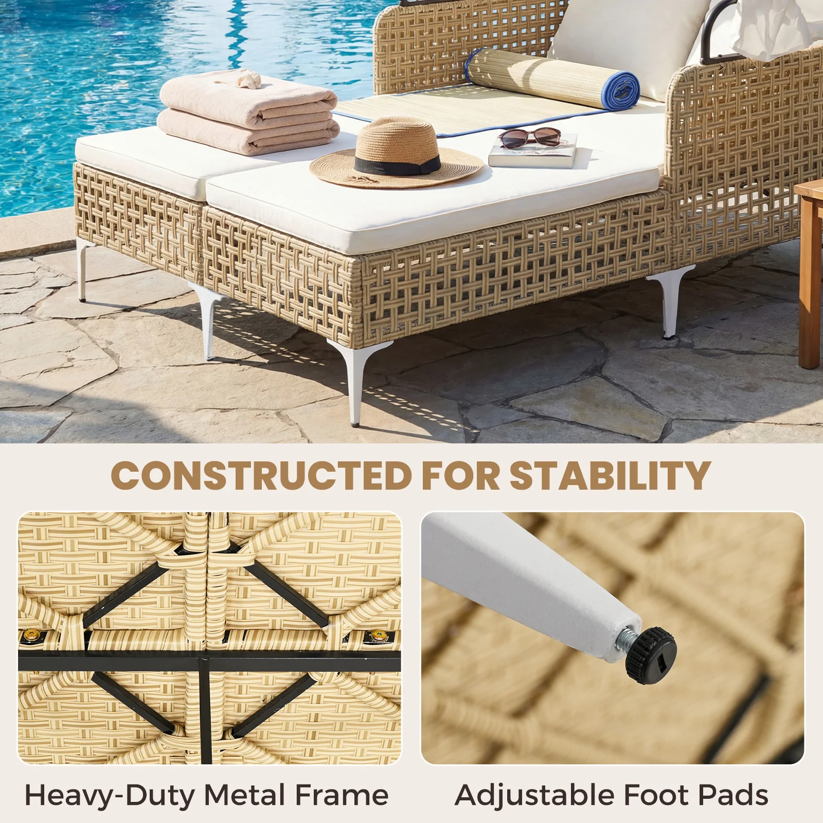 Outdoor Daybed with Retractable Canopy and Soft Pillows-Off White - Image 10