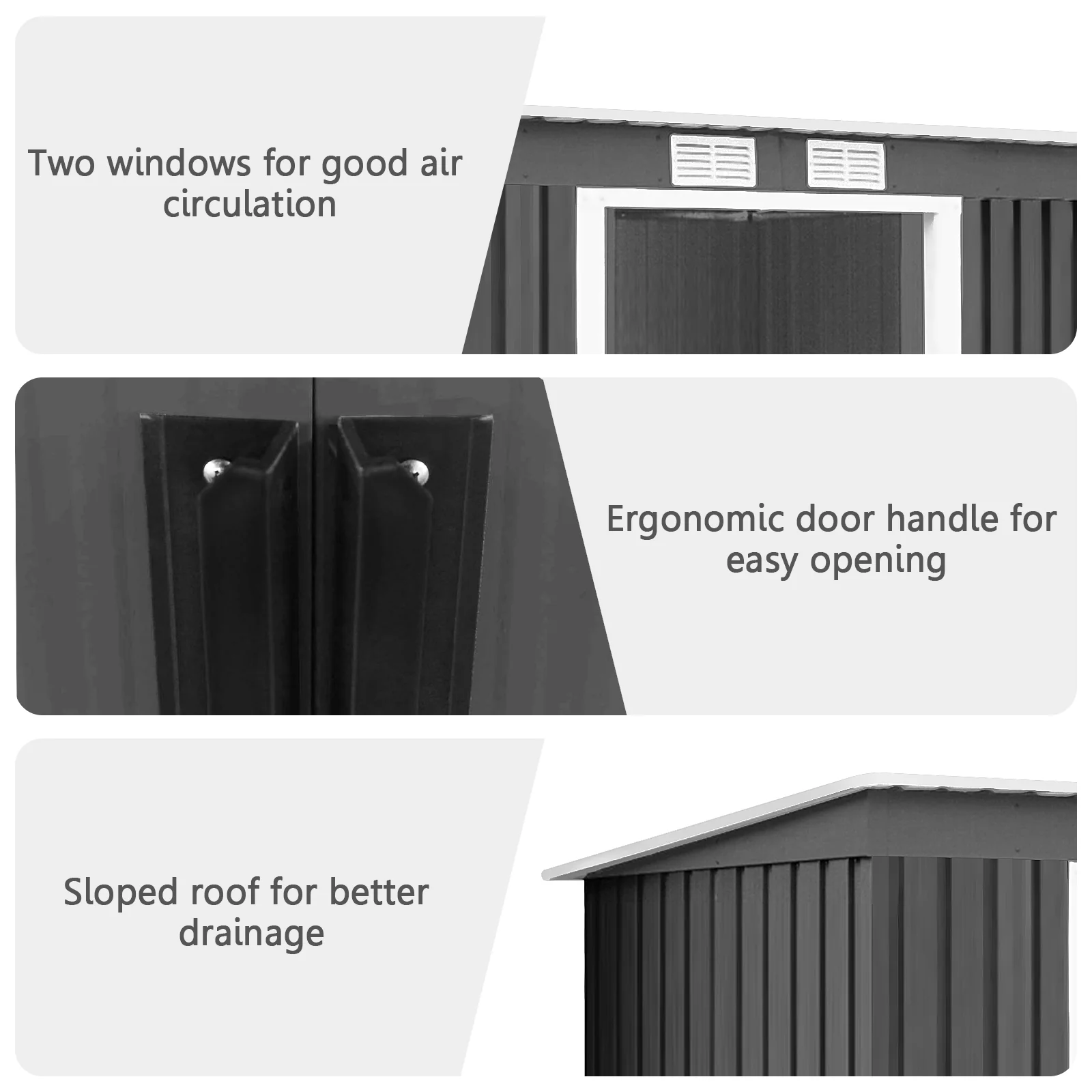 Outdoor Metal Garden Storage Shed with Sloping Roof-Dark Grey - Image 10