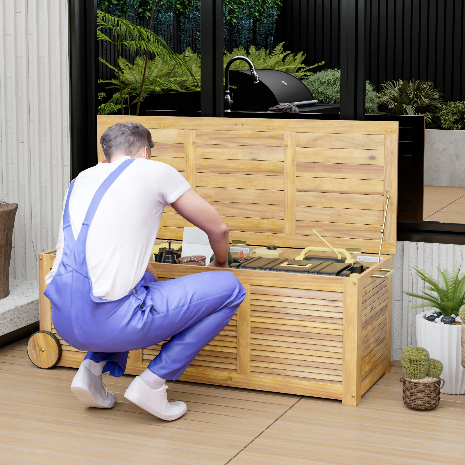 Outdoor Storage Box with 2 Wheels for Patio - Image 3