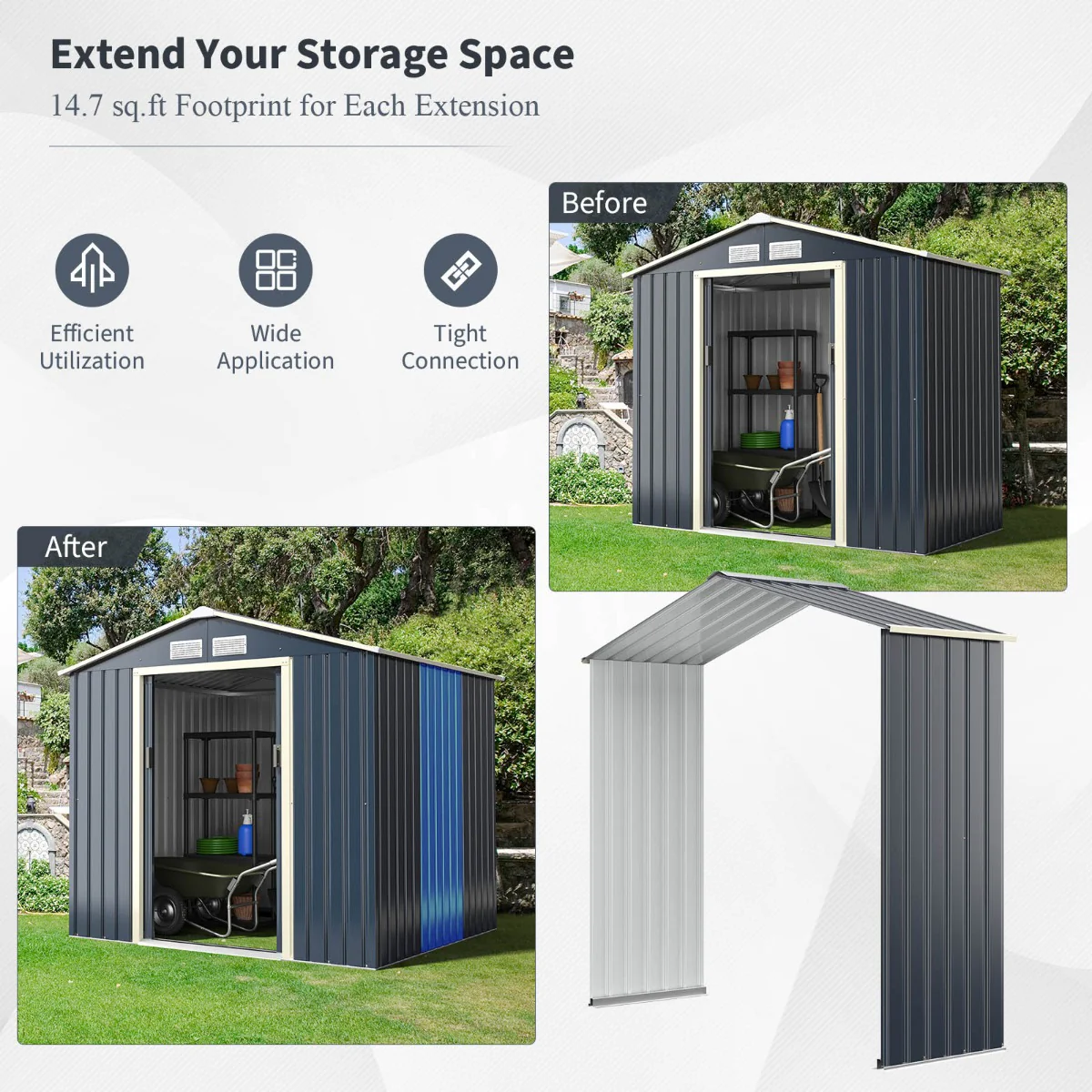 Outdoor Storage Shed Extension Kit For 195 Cm Shed Width - Image 5