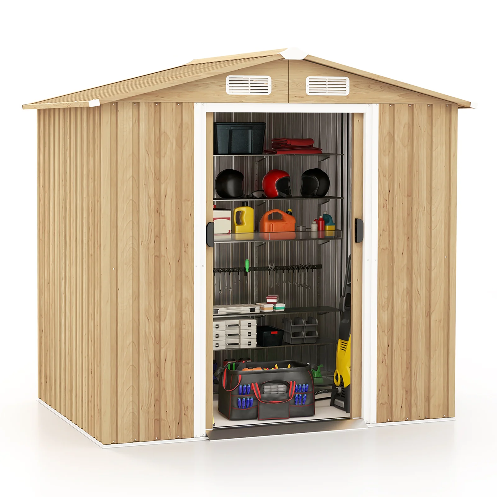 Outdoor Storage Shed With 4 Vents And Lockable Doors-Natural