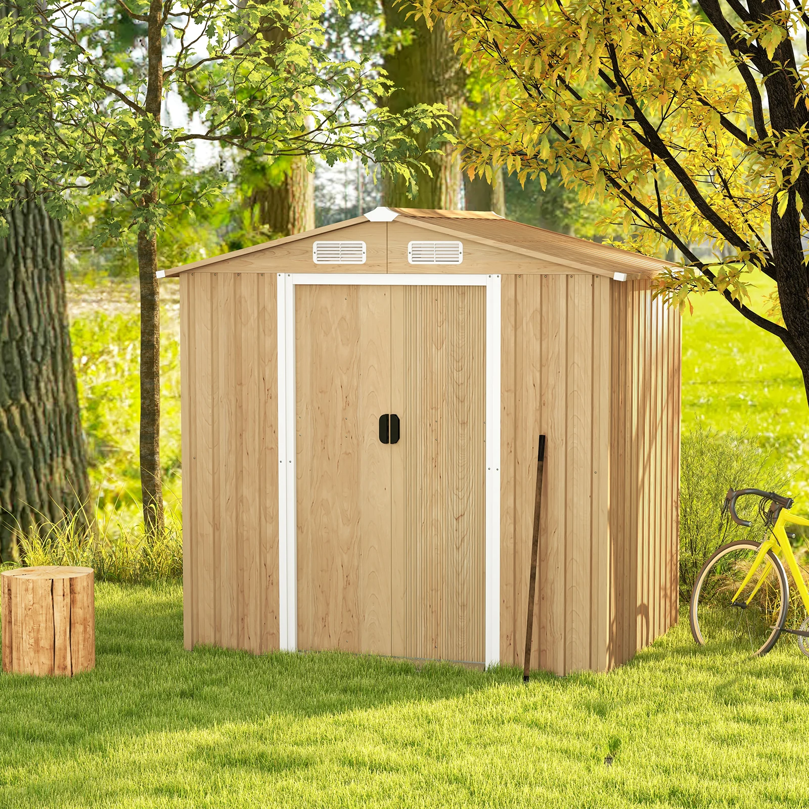 Outdoor Storage Shed With 4 Vents And Lockable Doors-Natural - Image 3