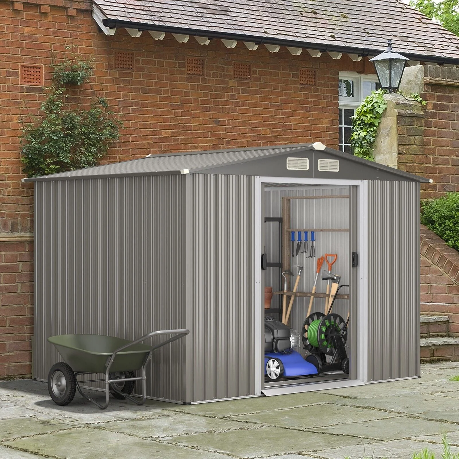 Outdoor Storage Shed With Foundation For Garden Yard-Dark Grey - Image 2