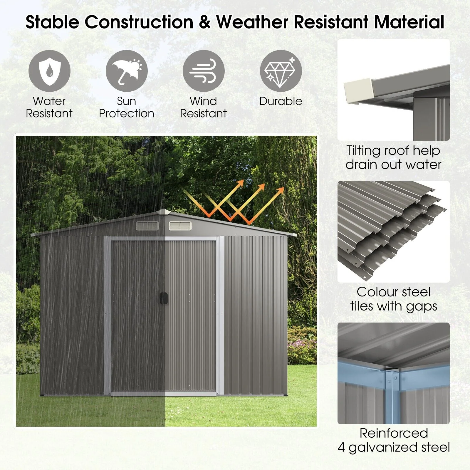 Outdoor Storage Shed With Foundation For Garden Yard-Light Grey - Image 3