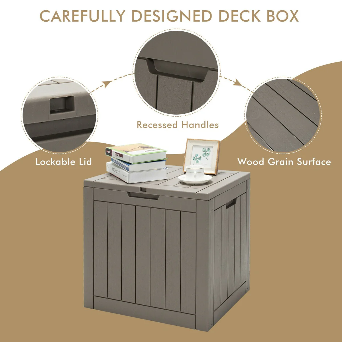 Outdoor Storage Shed With Handles And Lockable Lid-Coffee - Image 9